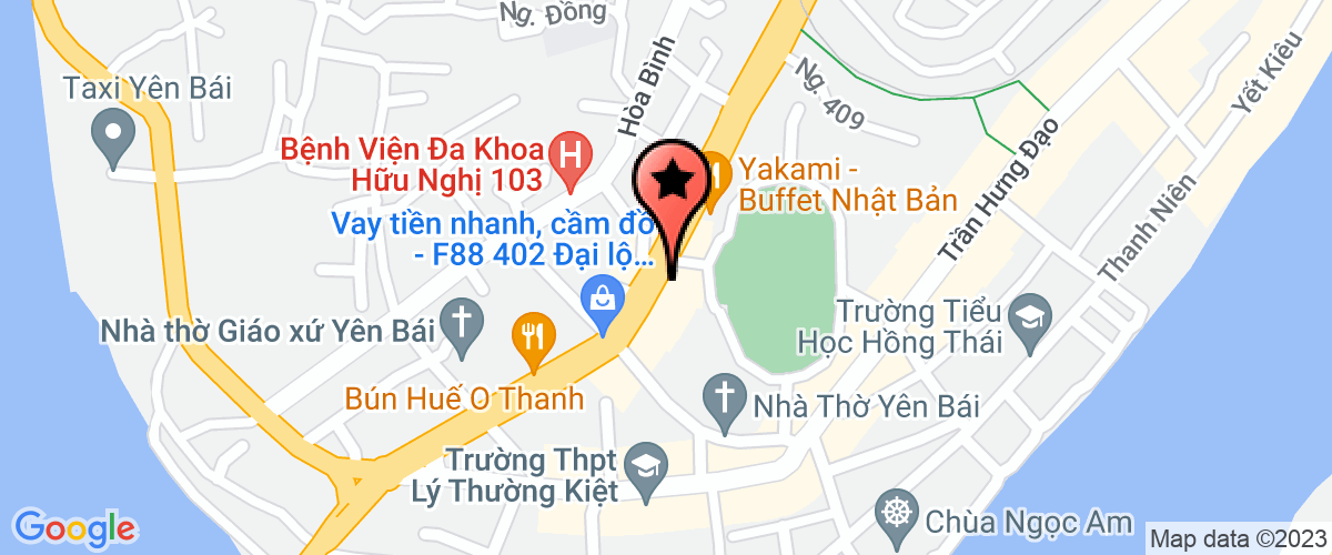 Bản đồ đến địa chỉ Công Ty CP Thương Mại Và Du Lịch Hoàng Ninh - Văn Phòng Đại Diện Thành Phố Yên Bái